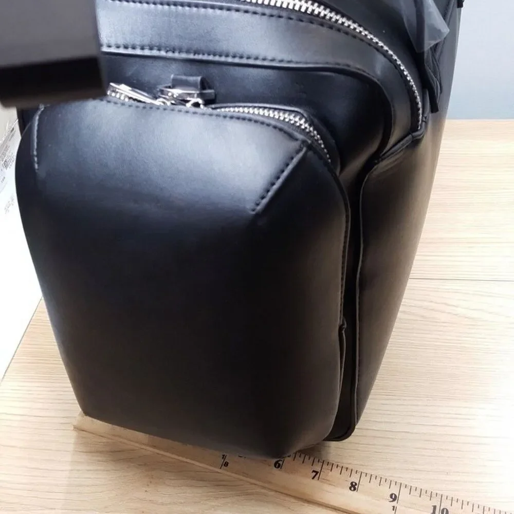 ALFANI Mens Black Faux Leather Duffle Bag Travel Weekender Carry-On Gym Bag